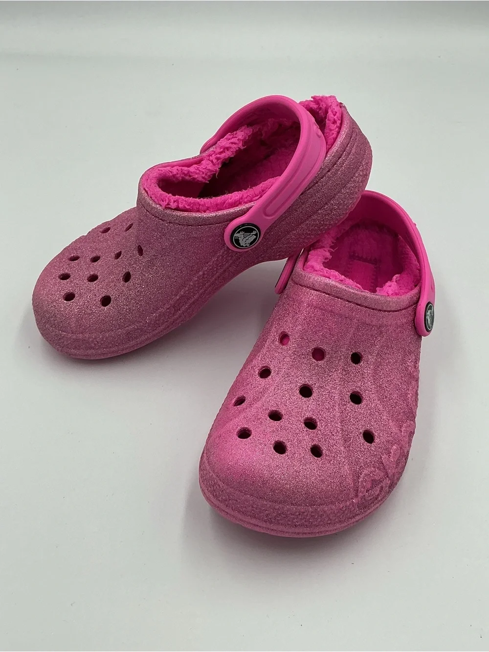 Crocs Youth Classic Lined Pink Clog Sparkle Size C13 #207656 Slip On Glitter